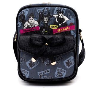WondaPop Disney Villains Luxe 8” Crossbody Bag in Black/Gray. Faux Leather. NWT!